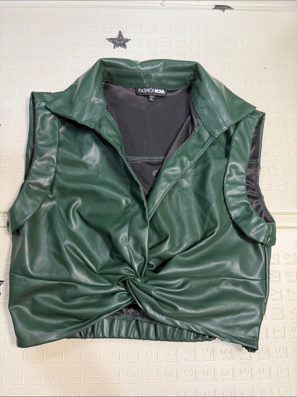 Fashion Nova Dark Green Faux Leather Crop Vest